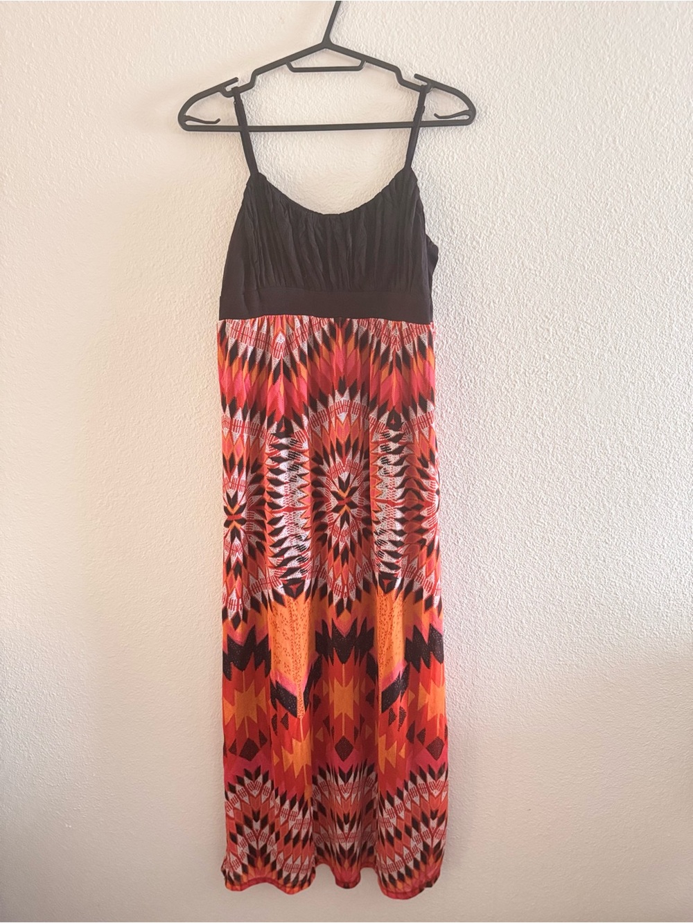 INC Size M Tribal Sunburst Maxi Black & Orange Maxi Dress